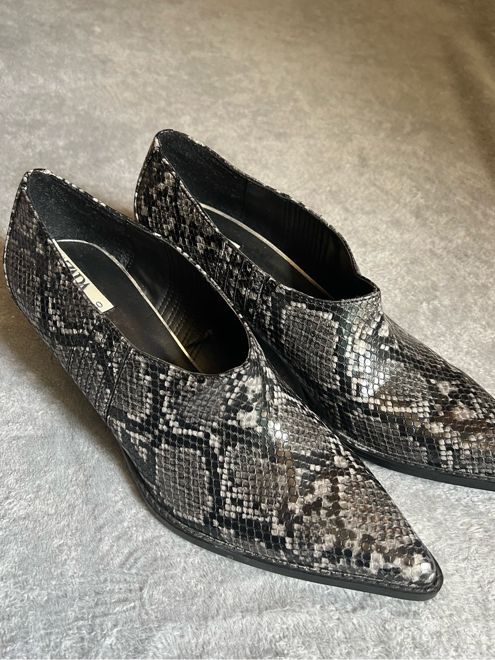 Zara Pointed Slip-On Women's Ankle Shoe in Black Snake Print